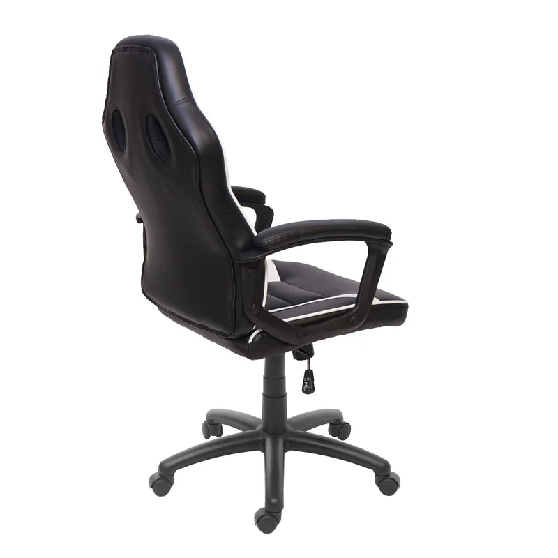 Fauteuil chaise de bureau gamer sur roulettes forme ergonomique pivotant hauteur réglable synthétique noir/blanc 04_0001840