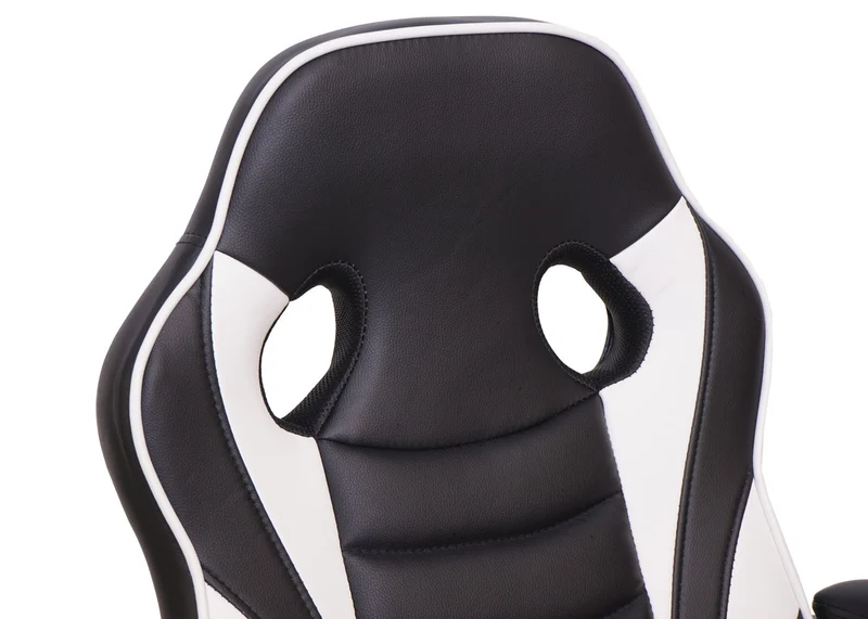 Fauteuil chaise de bureau gamer sur roulettes forme ergonomique pivotant hauteur réglable synthétique noir/blanc 04_0001840