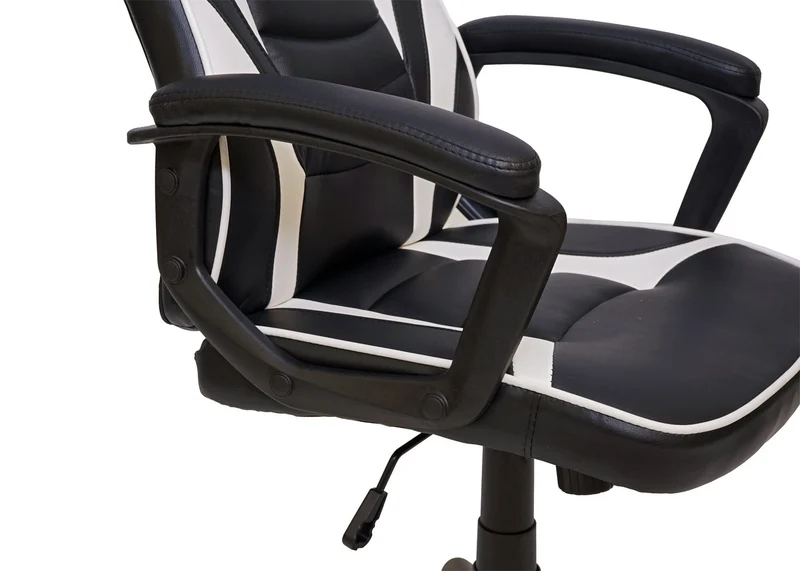 Fauteuil chaise de bureau gamer sur roulettes forme ergonomique pivotant hauteur réglable synthétique noir/blanc 04_0001840