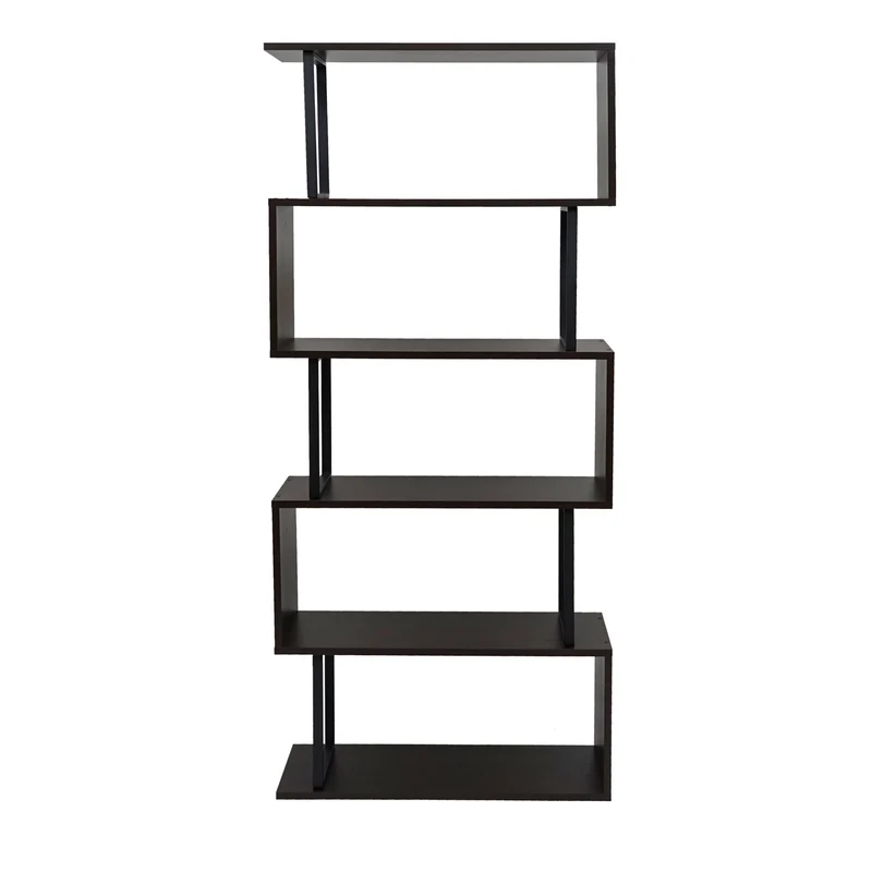 Bibliothèque étagère autoportante meuble de rangement structure 3D 183x80cm 5 niveaux marron foncé métal noir 04_0001322