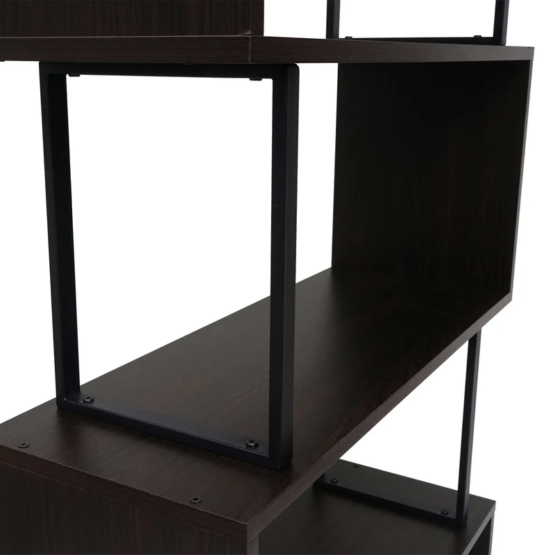 Bibliothèque étagère autoportante meuble de rangement structure 3D 183x80cm 5 niveaux marron foncé métal noir 04_0001322