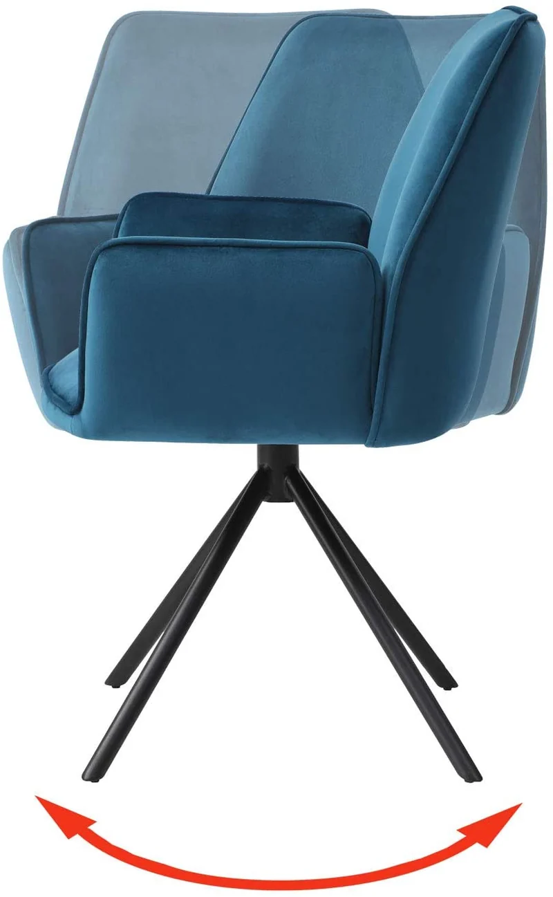 Chaise fauteuil rembourré salon bureau avec accoudoirs rotation 90° en velours bleu FAL04036