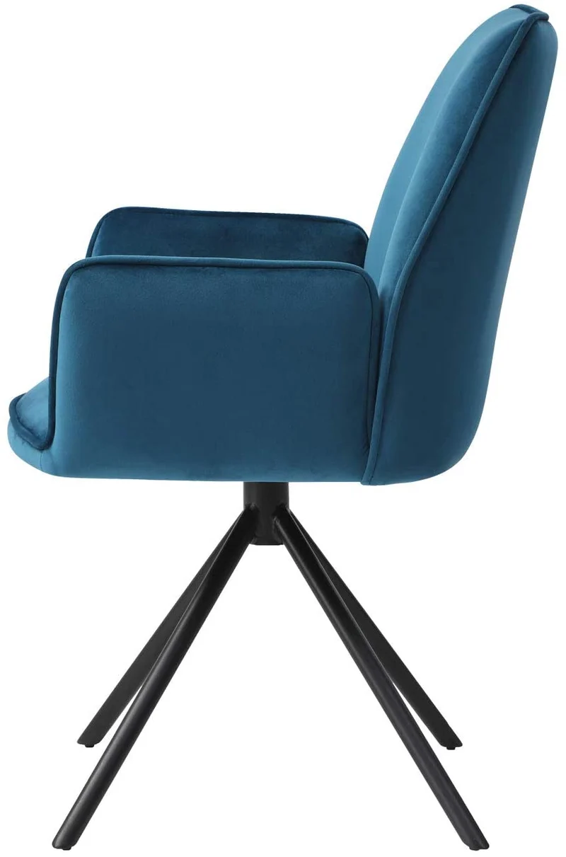 Chaise fauteuil rembourré salon bureau avec accoudoirs rotation 90° en velours bleu FAL04036