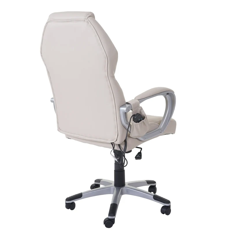 Fauteuil de bureau sur roulettes avec fonction massage chauffage pivotante en synthétique crème 04_0001917