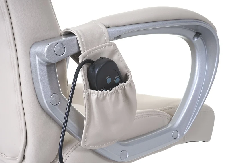 Fauteuil de bureau sur roulettes avec fonction massage chauffage pivotante en synthétique crème 04_0001917