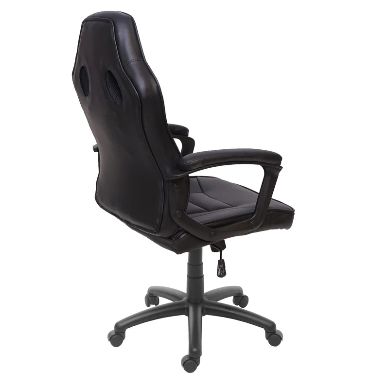 Fauteuil chaise de bureau gamer sur roulettes forme ergonomique pivotant hauteur réglable synthétique noir 04_0001839