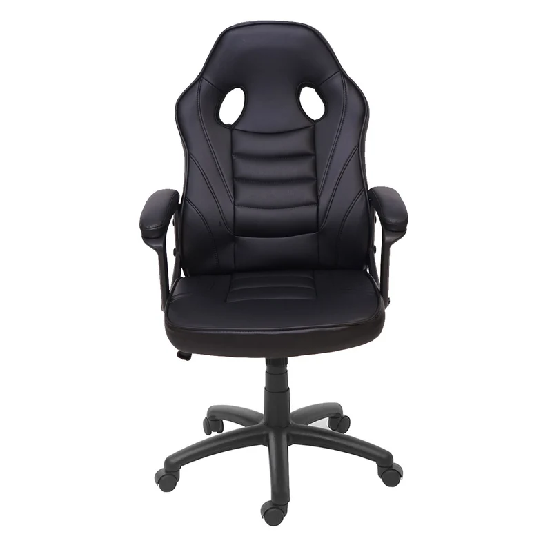 Fauteuil chaise de bureau gamer sur roulettes forme ergonomique pivotant hauteur réglable synthétique noir 04_0001839