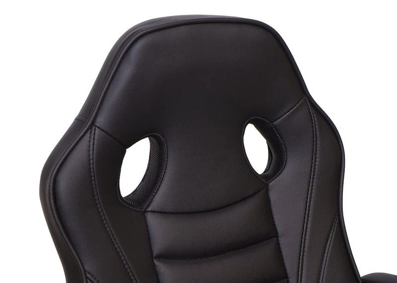 Fauteuil chaise de bureau gamer sur roulettes forme ergonomique pivotant hauteur réglable synthétique noir 04_0001839