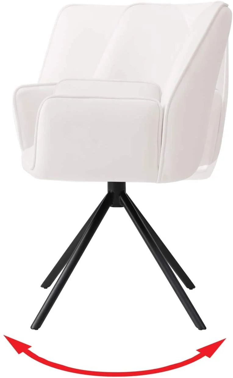 Chaise fauteuil rembourré salon bureau avec accoudoirs rotation 90° en velours crème FAL04033