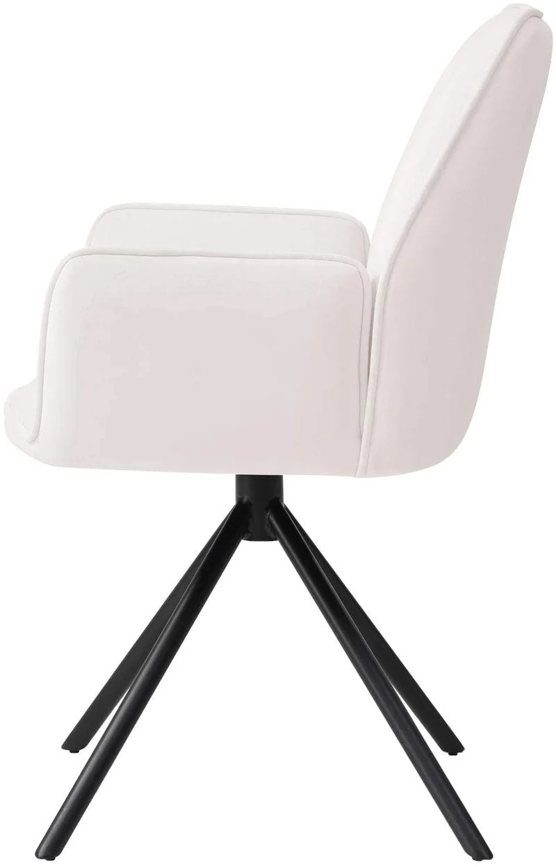 Chaise fauteuil rembourré salon bureau avec accoudoirs rotation 90° en velours crème FAL04033