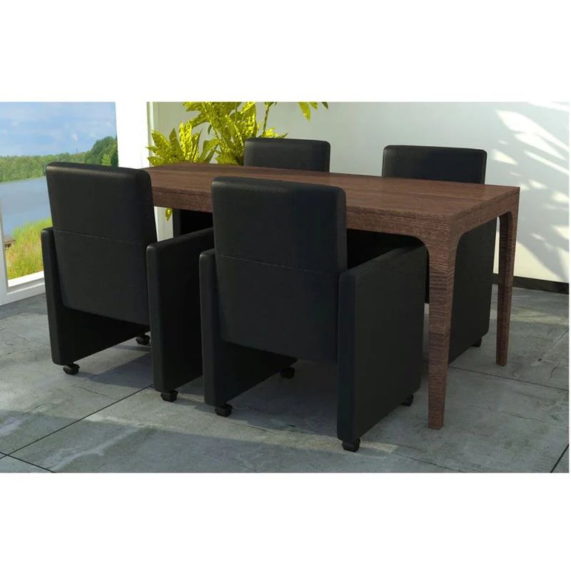 Lot de 4 chaises de salle à manger cuisine design et confortable en synthétique noir CDS021798