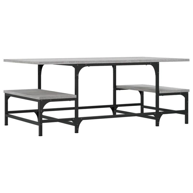 Table basse avec étagères design industriel 100 x 50,5 x 40 cm bois d'ingénierie gris et métal DEC039935