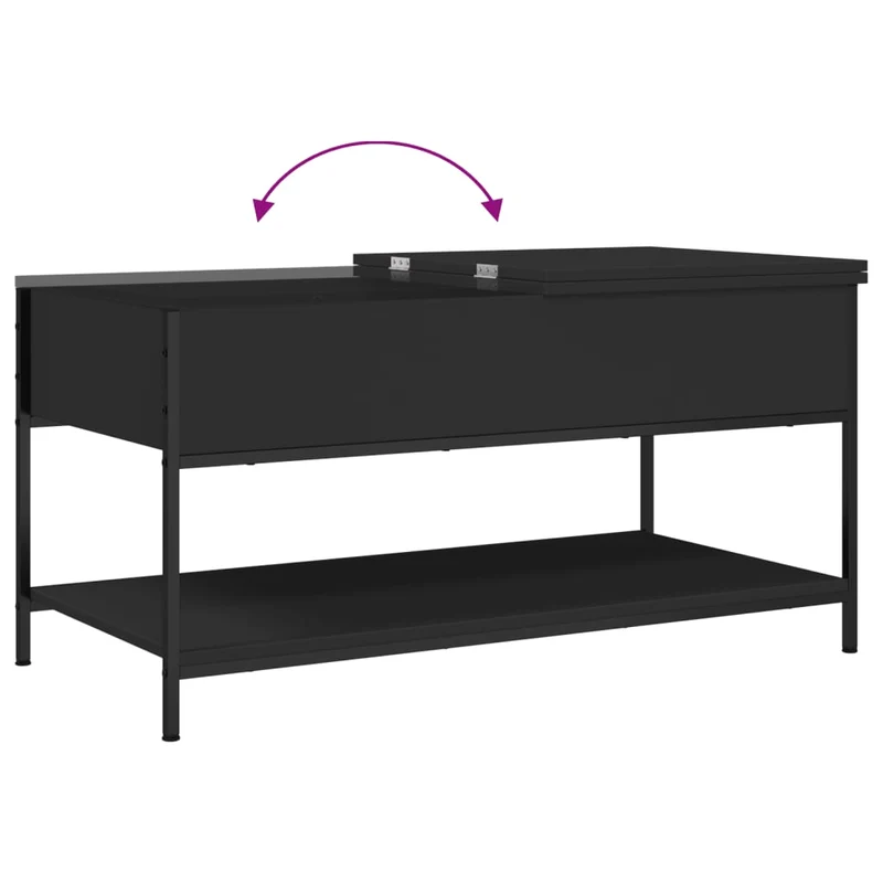 Table basse avec grand espace de rangement design moderne et contemporaine 100 x 50 x 50 cm bois d'ingénierie noir et métal DEC039566