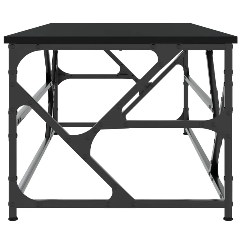 Table basse design industriel 100 x 50 x 40 cm bois d'ingénierie noir et métal DEC039549