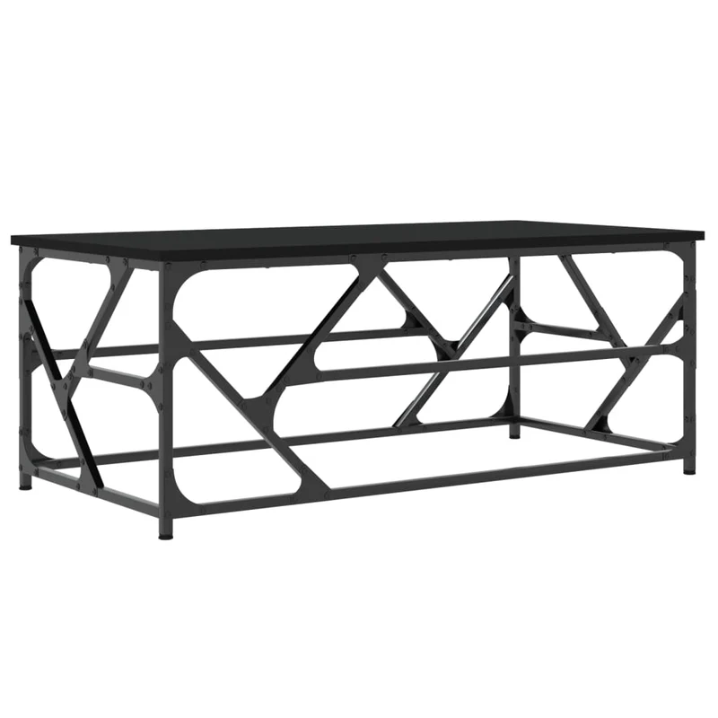 Table basse design industriel 100 x 50 x 40 cm bois d'ingénierie noir et métal DEC039549