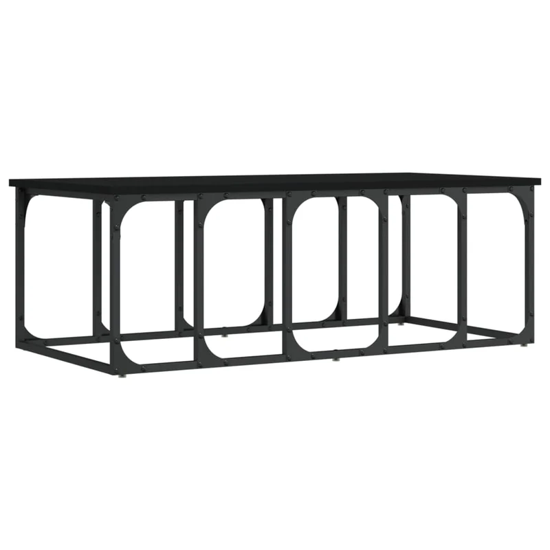Table basse design industriel 100 x 50 x 35,5 cm bois d'ingénierie noir et métal DEC039544