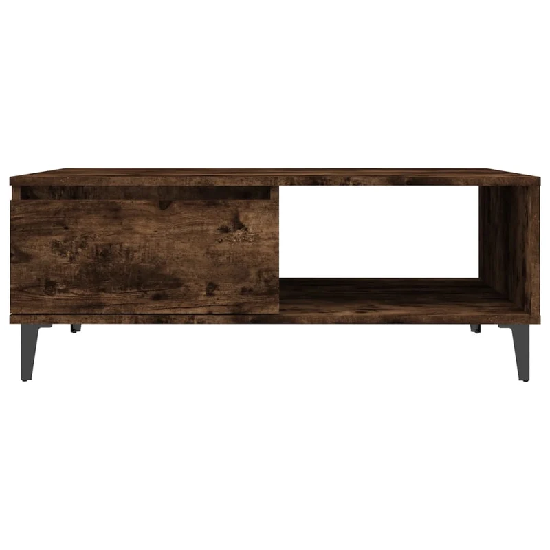 Table basse avec compartiment de rangement design rustique 90 x 60 x 35 cm bois d'ingénierie marron et métal DEC038553