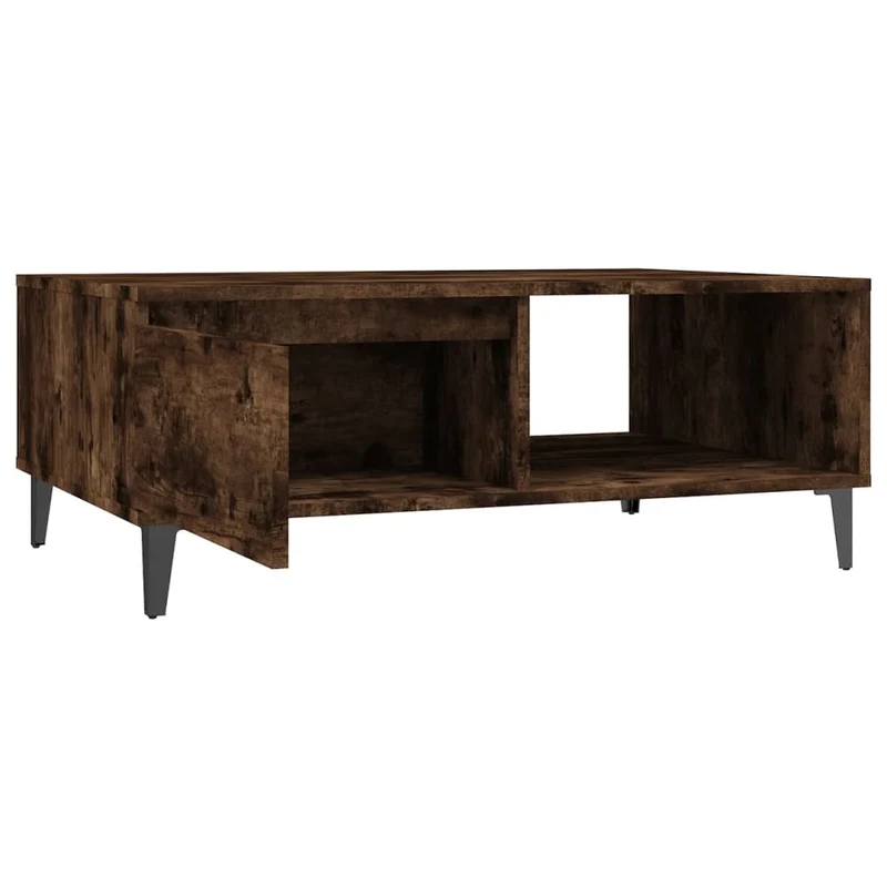 Table basse avec compartiment de rangement design rustique 90 x 60 x 35 cm bois d'ingénierie marron et métal DEC038553