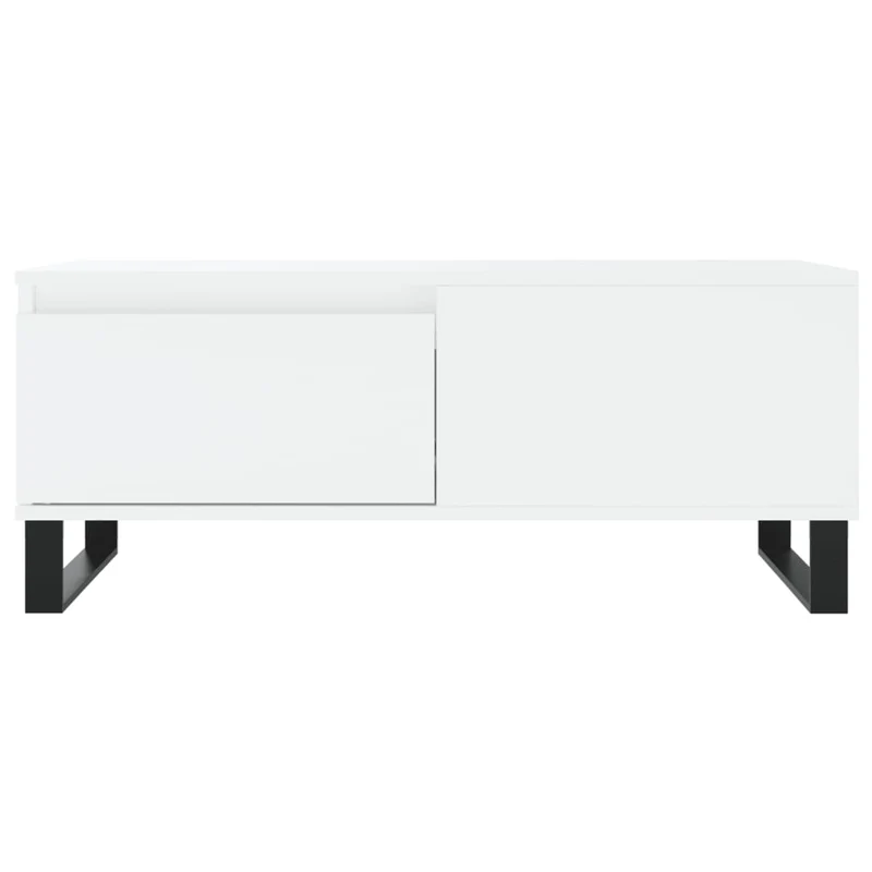 Table basse avec tiroir design moderne 90 x 50 x 36,5 cm bois d'ingénierie blanc et métal DEC038007