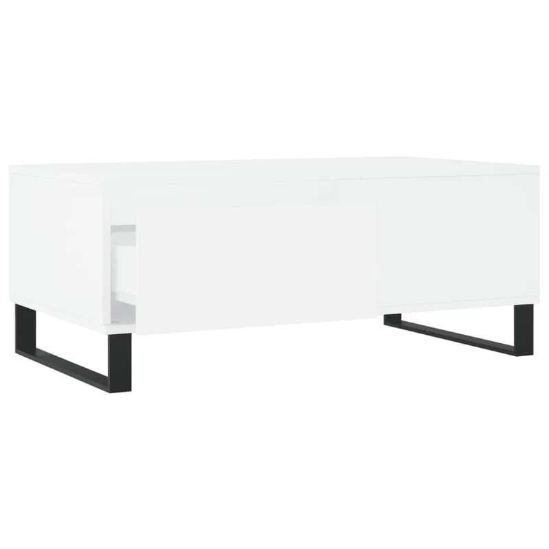 Table basse avec tiroir design moderne 90 x 50 x 36,5 cm bois d'ingénierie blanc et métal DEC038007