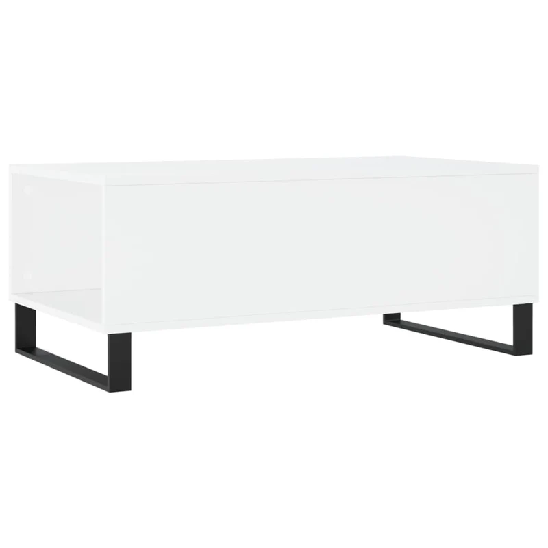 Table basse avec tiroir design moderne 90 x 50 x 36,5 cm bois d'ingénierie blanc et métal DEC038007