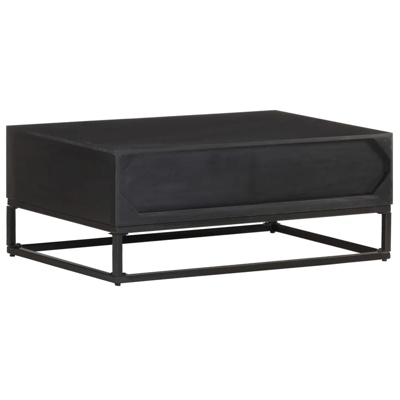 Table basse de salon design moderne 90 x 60 x 35 cm bois de manguier massif noir jute et fer DEC037248