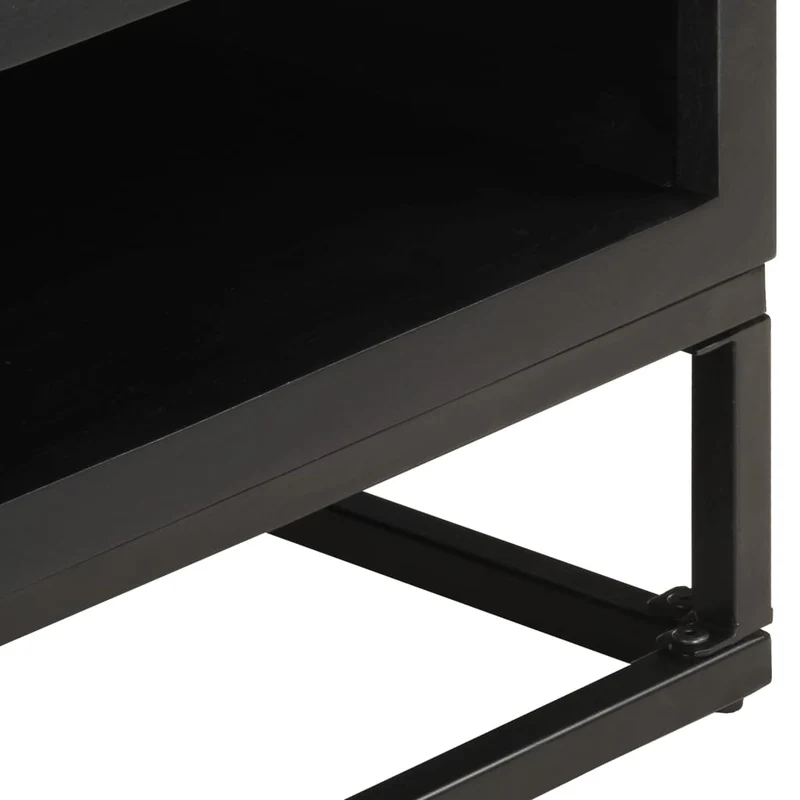 Table basse de salon design moderne 90 x 60 x 35 cm bois de manguier massif noir jute et fer DEC037248