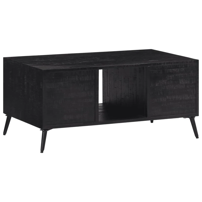 Table basse de salon avec tiroirs design moderne 90 x 50 x 41 cm teck de récupération massif marron noir et fer DEC037242