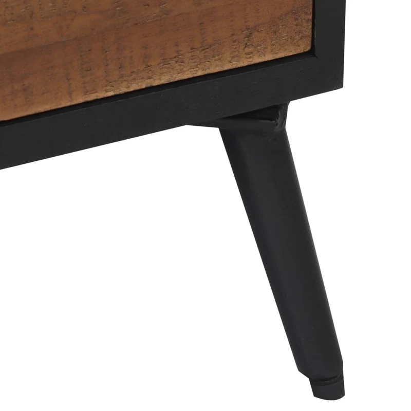 Table basse de salon avec tiroirs design moderne 90 x 50 x 41 cm teck de récupération massif marron noir et fer DEC037242