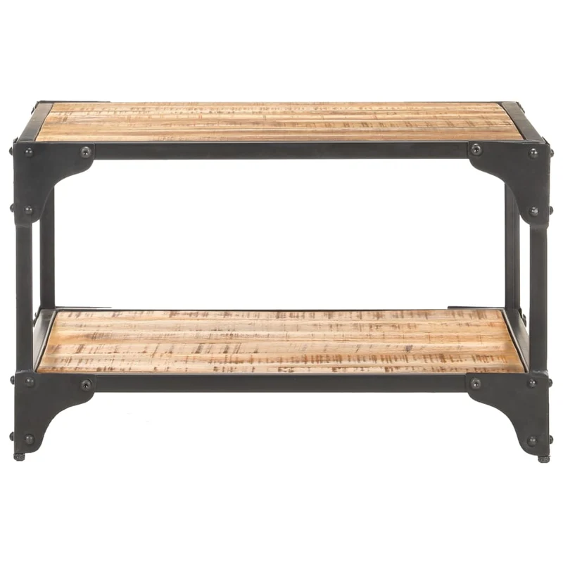 Table basse de salon avec étagère design industriel 60 x 60 x 35 cm bois de manguier massif et fer DEC037104