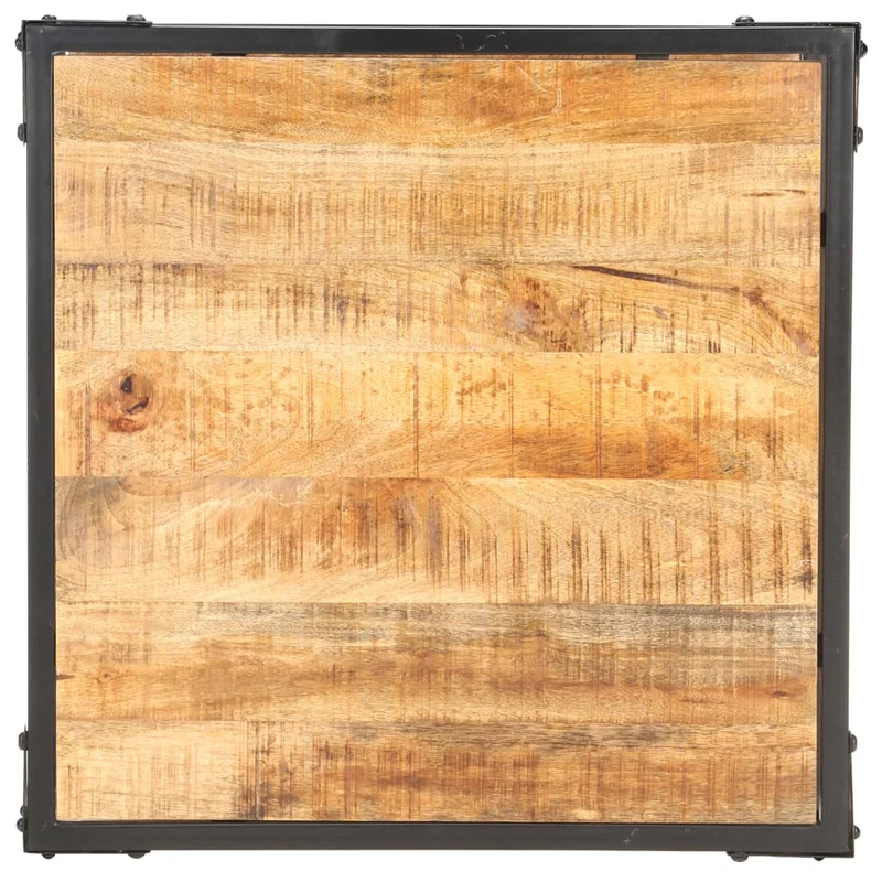 Table basse de salon avec étagère design industriel 60 x 60 x 35 cm bois de manguier massif et fer DEC037104