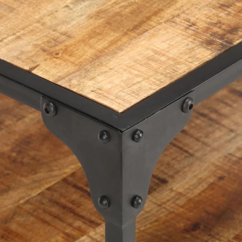 Table basse de salon avec étagère design industriel 60 x 60 x 35 cm bois de manguier massif et fer DEC037104