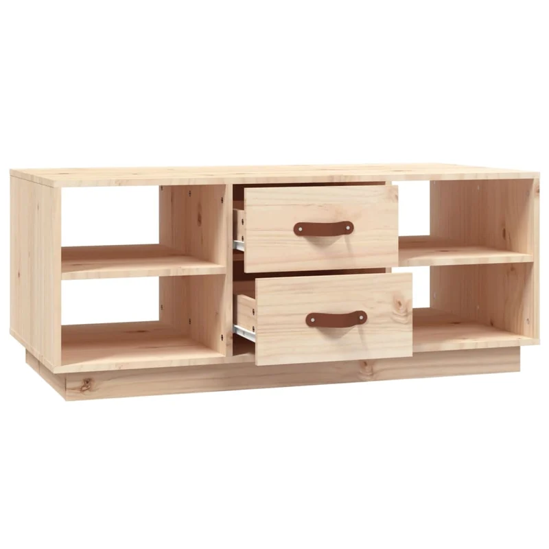 Table basse de salon avec tiroirs et étagères design rustique 100 x 50 x 41 cm bois massif de pin non traité DEC036935