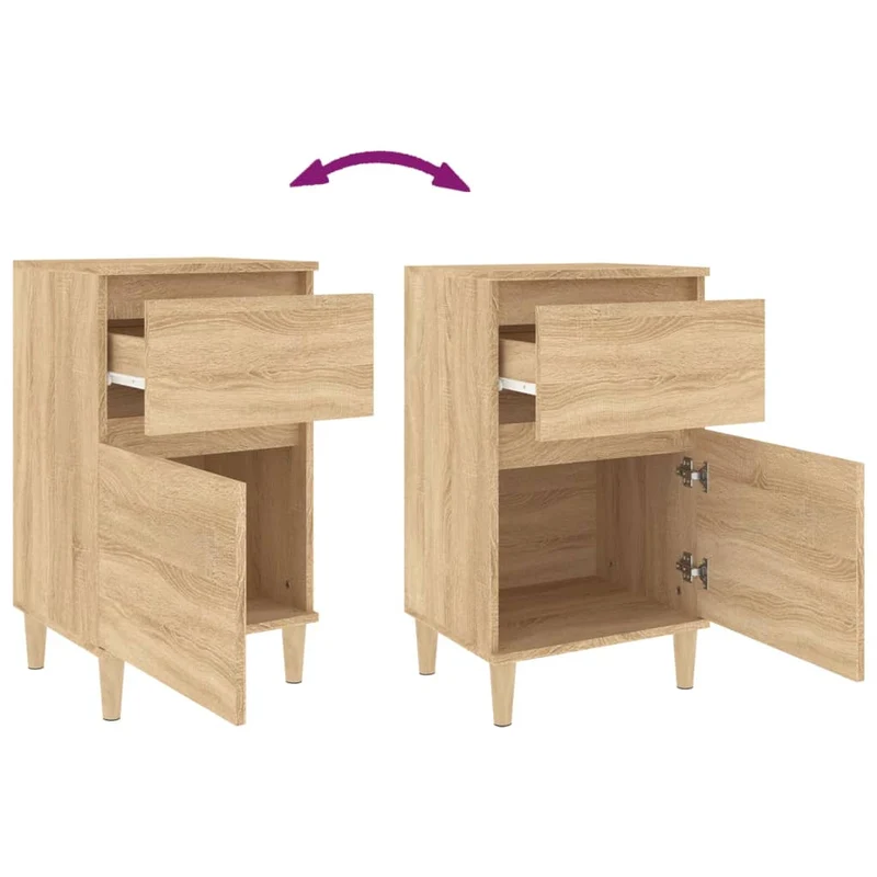 Lot de 2 tables de chevet avec tiroir et compartiment avec porte 40 x 35 x 70 cm bois d'ingénierie couleur chêne DEC035263