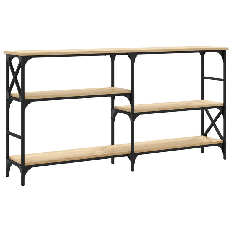 Table console avec étagères style industriel 150 x 29 x 76,5 cm bois d'ingénierie couleur chêne et acier DEC031932