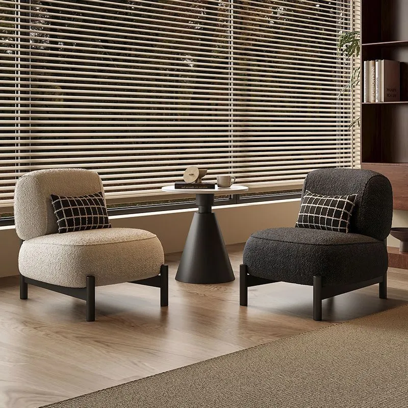 Contemporary Nordic Sherpa Fabric Wood Carbon Steel Stainless Steel Sponge Square Accent Chair Backrest For Living Room