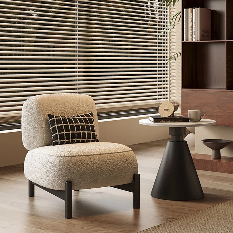 Contemporary Nordic Sherpa Fabric Wood Carbon Steel Stainless Steel Sponge Square Accent Chair Backrest For Living Room