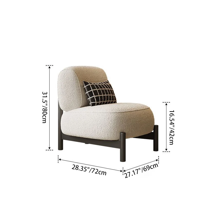 Contemporary Nordic Sherpa Fabric Wood Carbon Steel Stainless Steel Sponge Square Accent Chair Backrest For Living Room