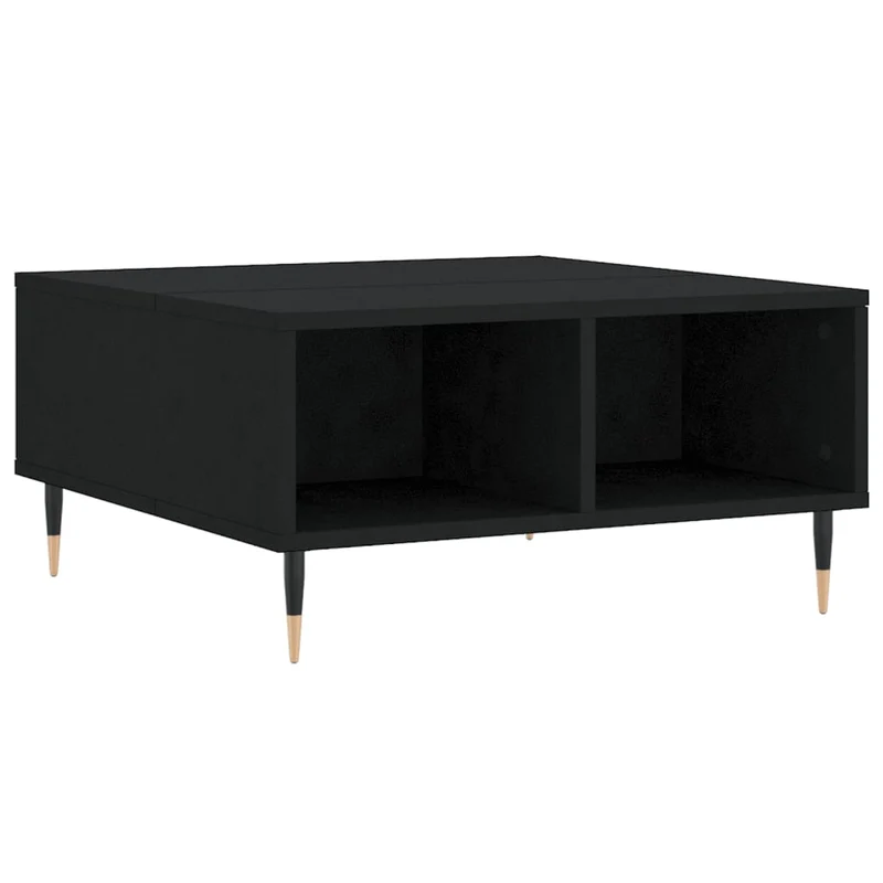 Table basse design moderne et contemporaine avec 4 compartiments 60 x 60 x 30 cm bois d'ingénierie noir et fer DEC039719
