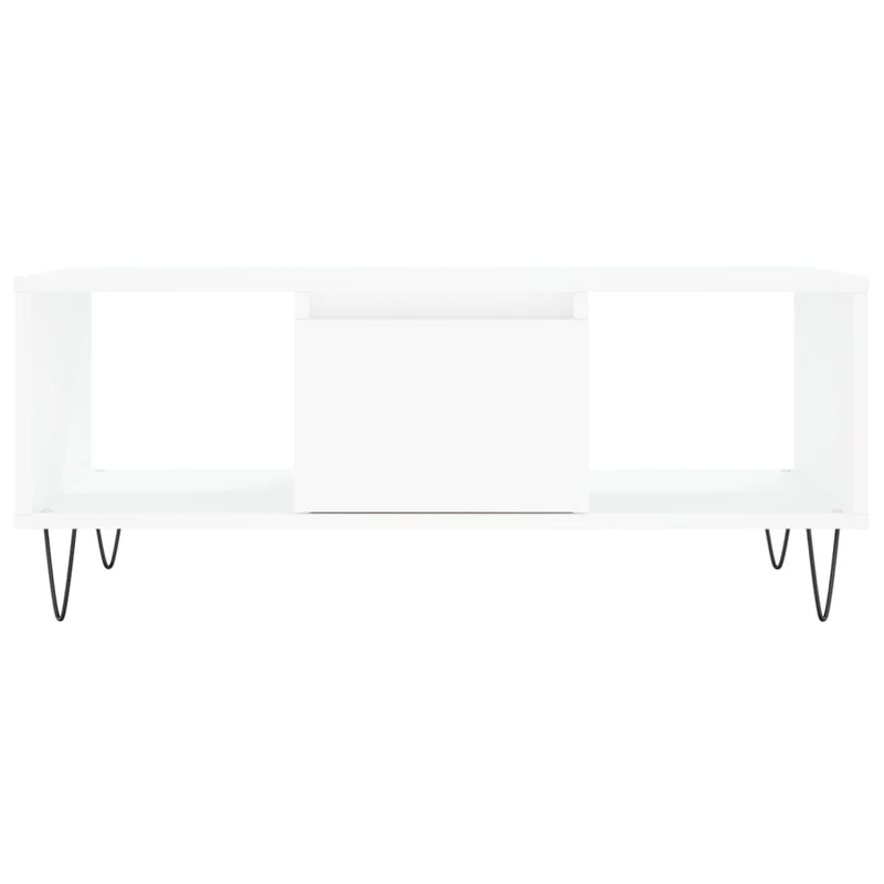 Table basse avec tiroir et 2 compartiments design moderne 90 x 50 x 36,5 cm bois d'ingénierie blanc et métal DEC038008