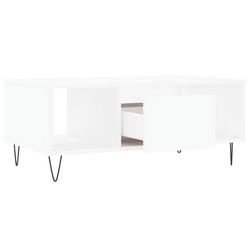 Table basse avec tiroir et 2 compartiments design moderne 90 x 50 x 36,5 cm bois d'ingénierie blanc et métal DEC038008