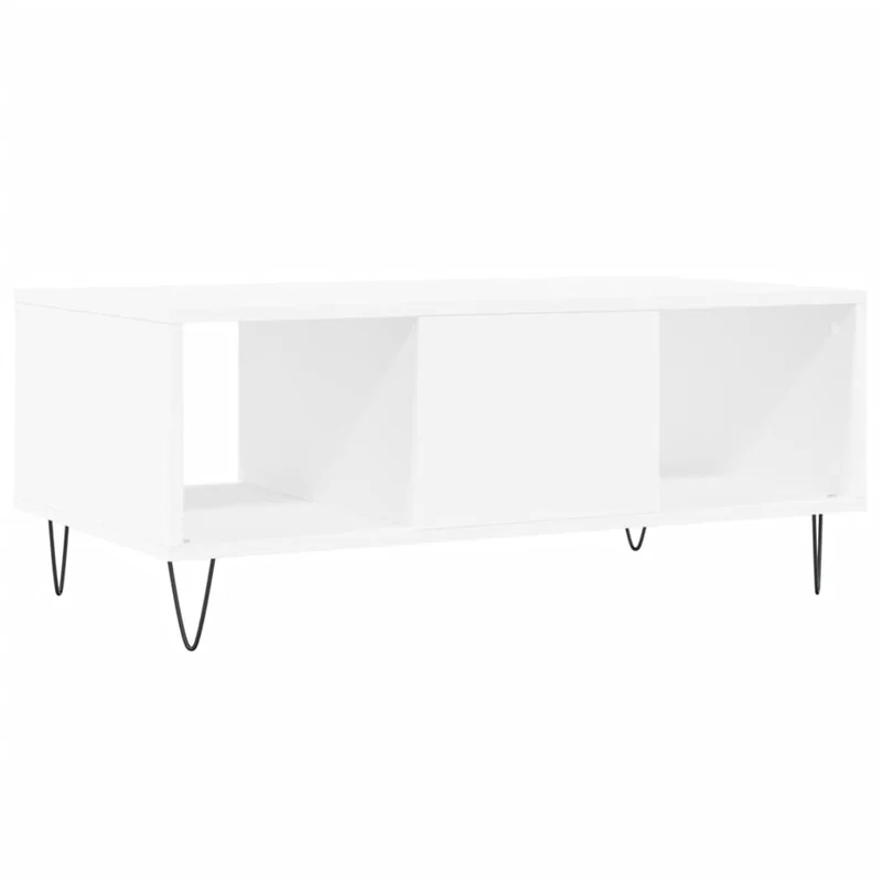 Table basse avec tiroir et 2 compartiments design moderne 90 x 50 x 36,5 cm bois d'ingénierie blanc et métal DEC038008