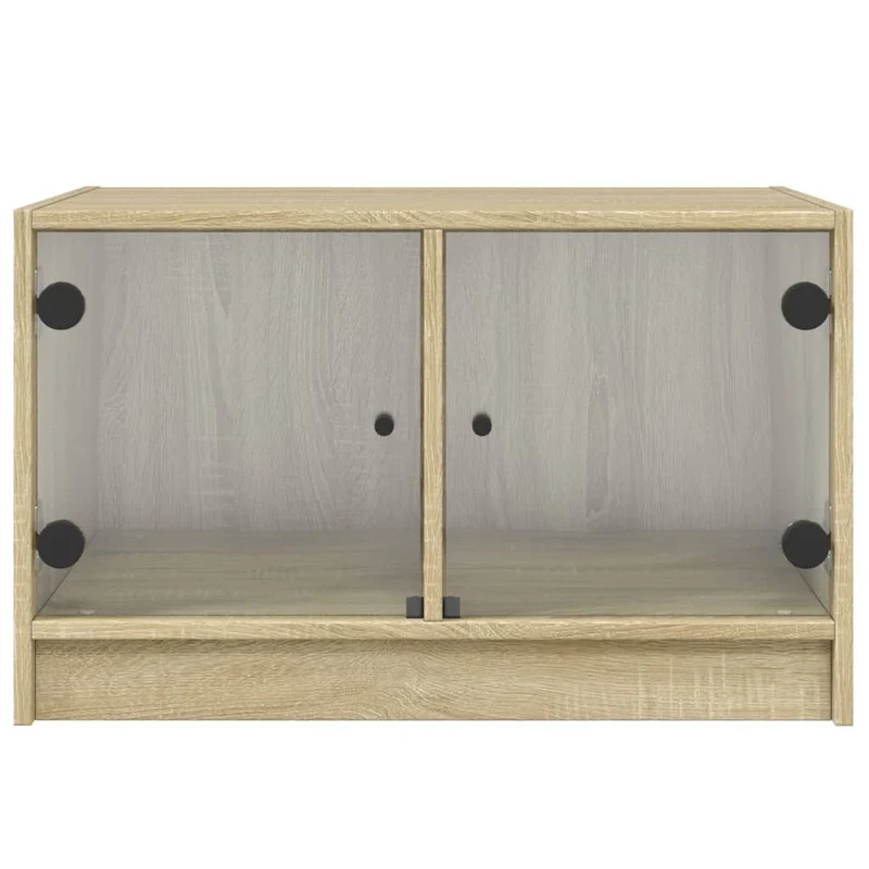 Table basse de salon design moderne avec portes en verre 68 x 50 x 42 cm bois d'ingénierie et verre DEC037733