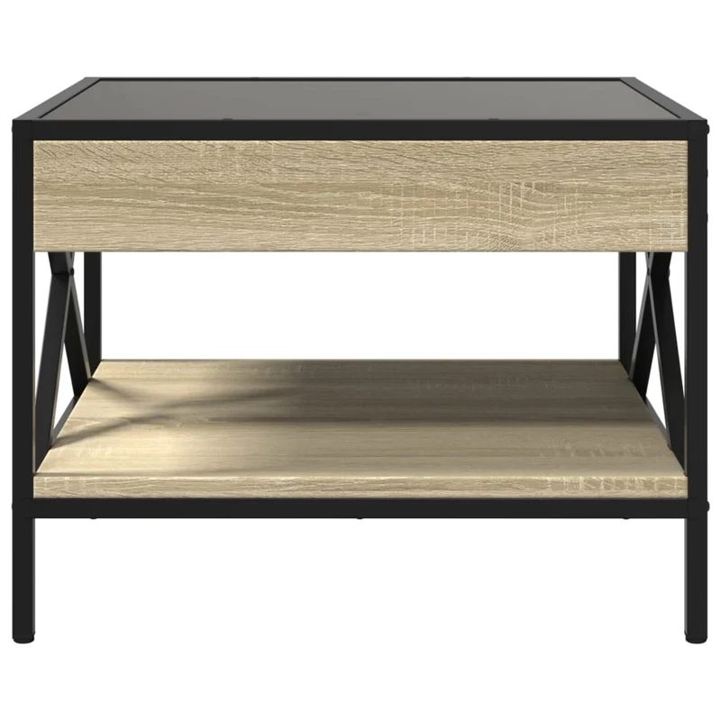 Table basse de salon design industriel moderne avec LED 50 x 50 x 38 cm bois d'ingénierie verre et métal DEC037480
