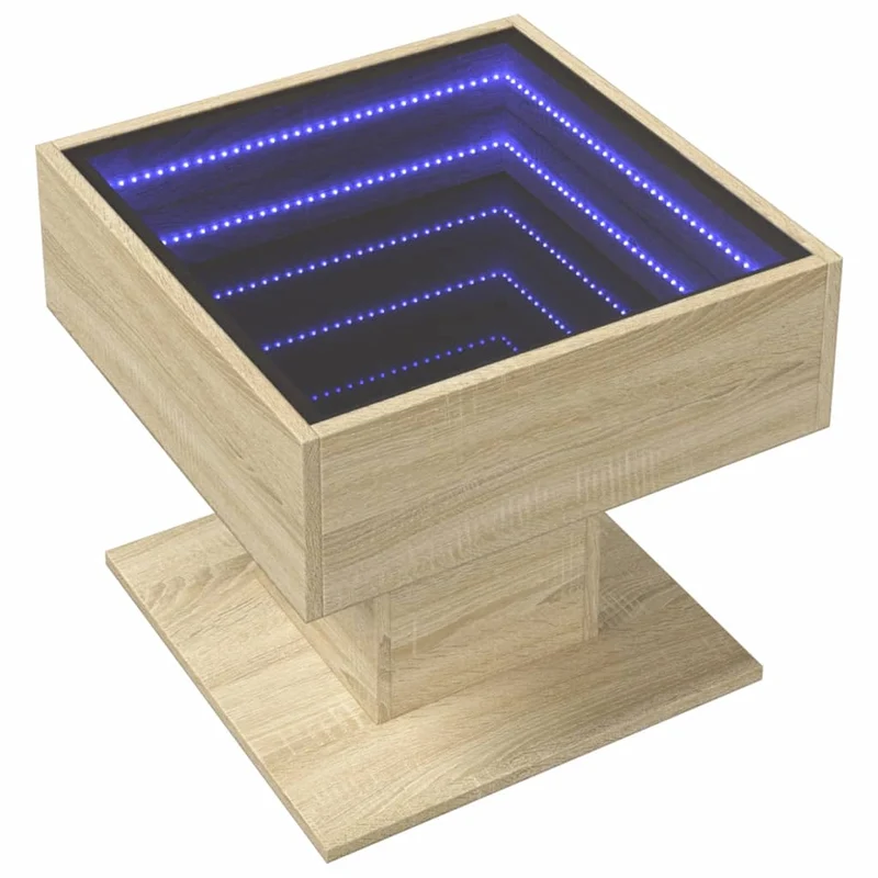 Table basse de salon design moderne avec LED 50 x 50 x 45 cm bois d'ingénierie et verre DEC037415
