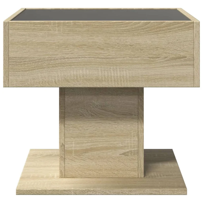 Table basse de salon design moderne avec LED 50 x 50 x 45 cm bois d'ingénierie et verre DEC037415