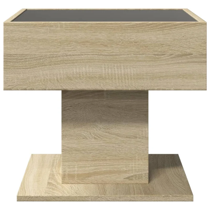 Table basse de salon design moderne avec LED 50 x 50 x 45 cm bois d'ingénierie et verre DEC037415