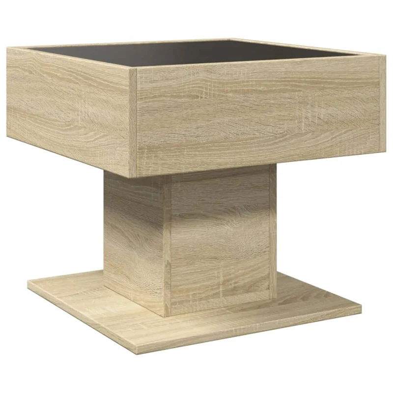 Table basse de salon design moderne avec LED 50 x 50 x 45 cm bois d'ingénierie et verre DEC037415
