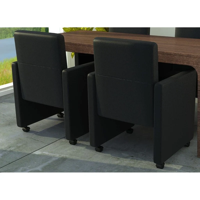 Lot de 2 chaises de salle à manger cuisine sur roulettes design moderne et ergonomique synthétique noir CDS020848
