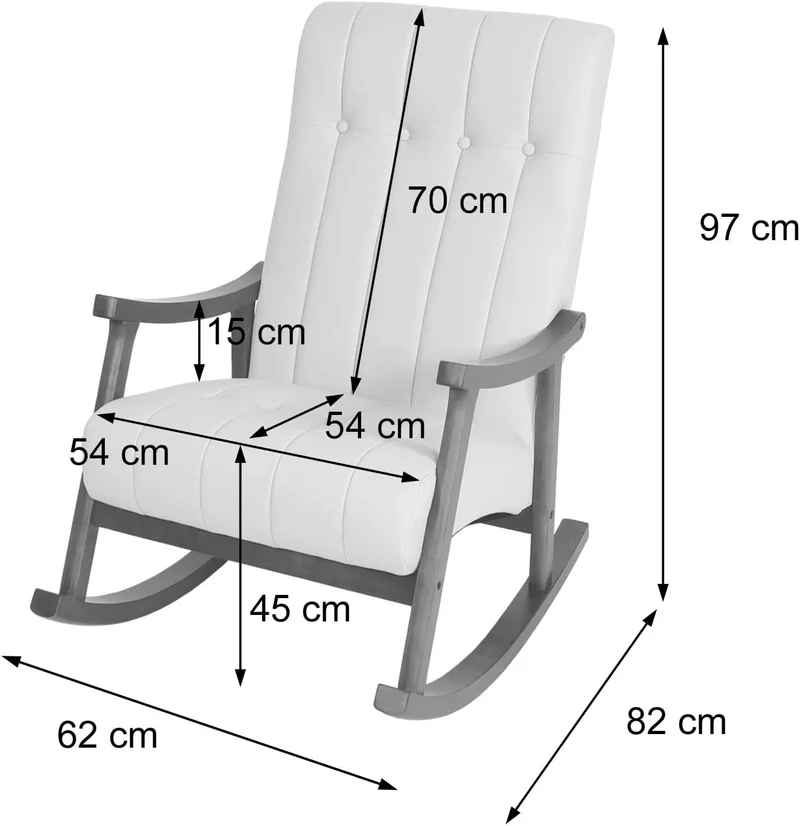 Fauteuil à bascule rocking chair relax avec accoudoirs en synthétique crème cadre aspect noyer FAB04032